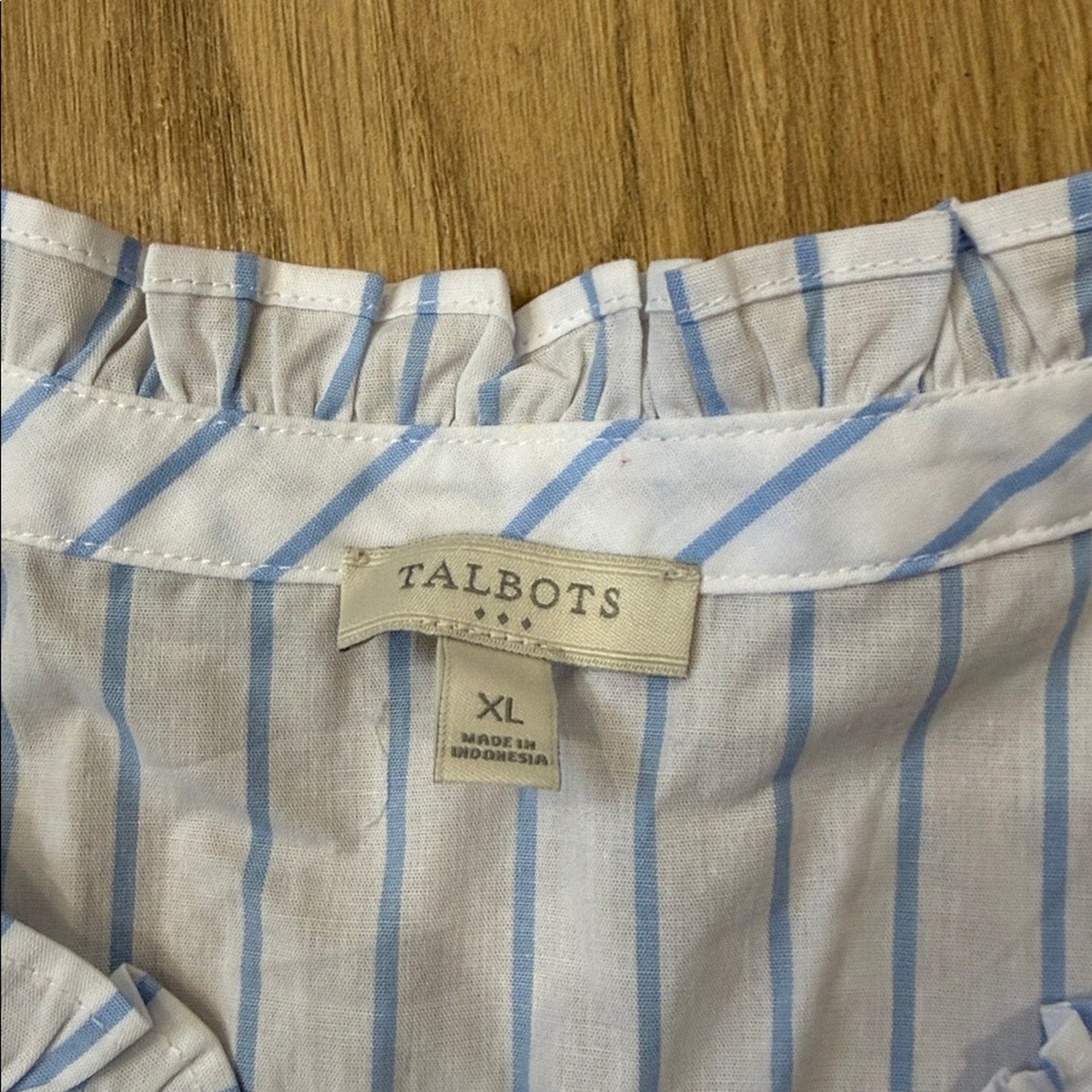 Talbots Blue and White Striped Button-Down Long Sleeve Top Size XL