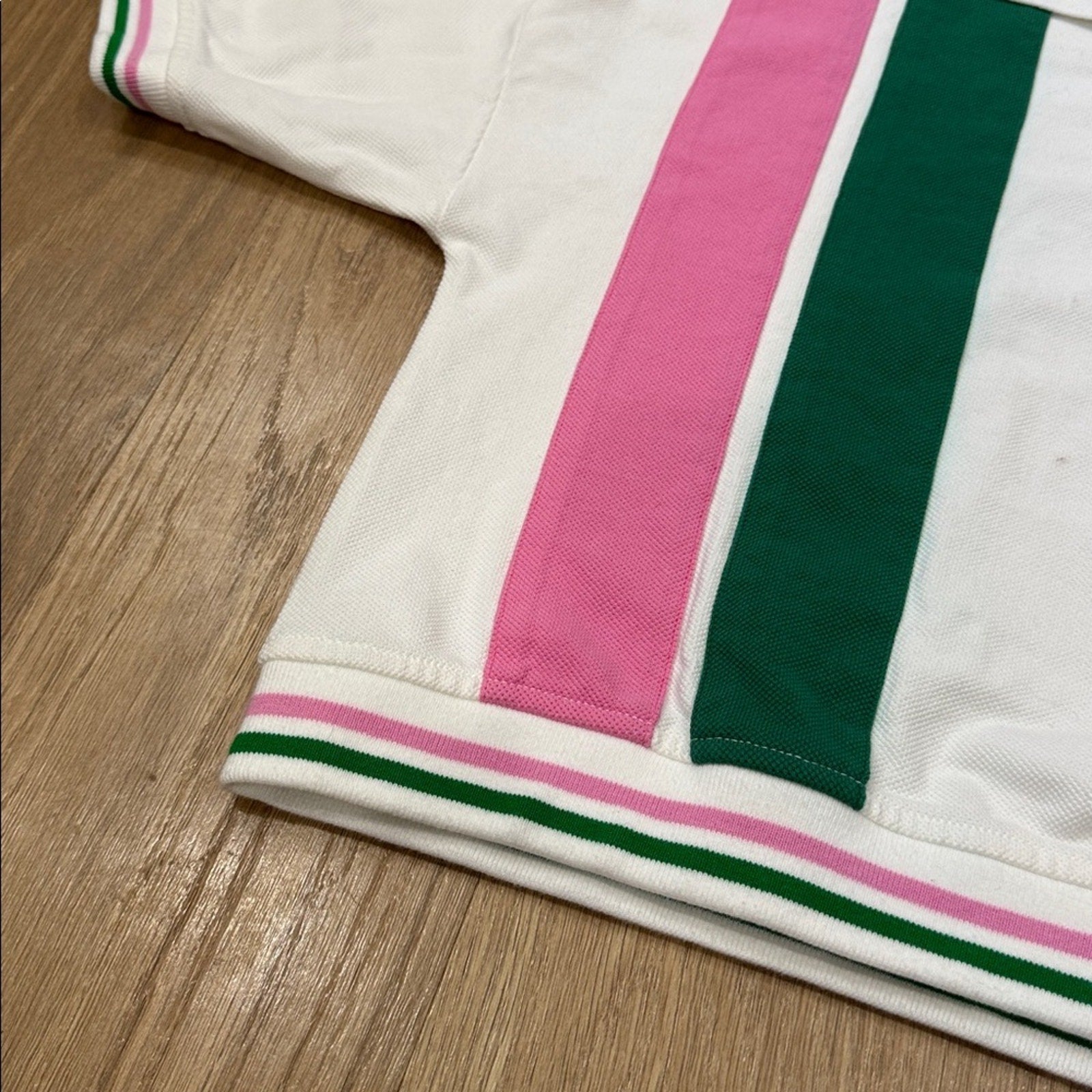 Teddy Fresh Striped Polo Tee in a Cropped Fit and Partial Button Closure Large