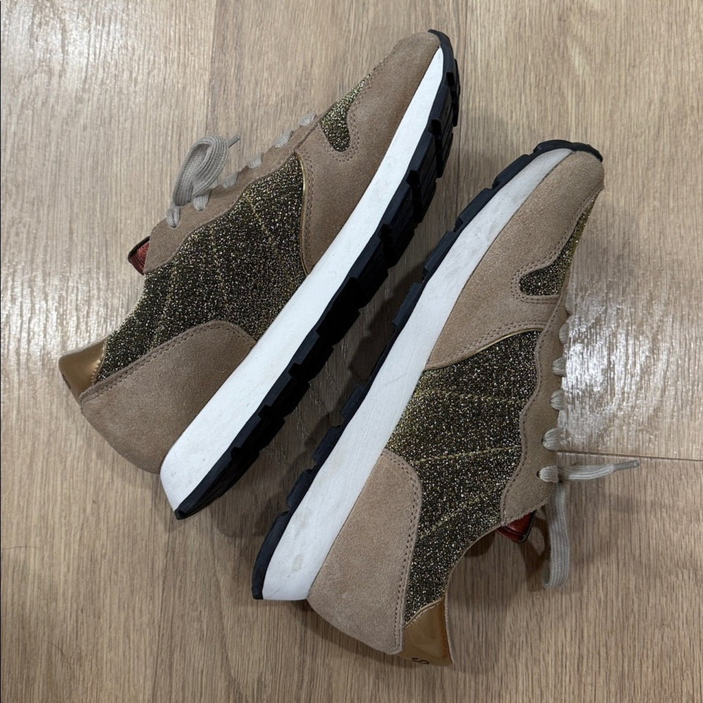 Sun 68 Ally Glitter Low Top Italian Casual Gold Sneakers Size 10