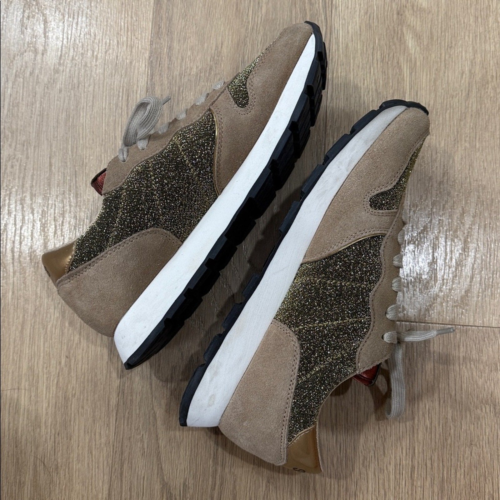 Sun 68 Ally Glitter Low Top Italian Casual Gold Sneakers Size 10