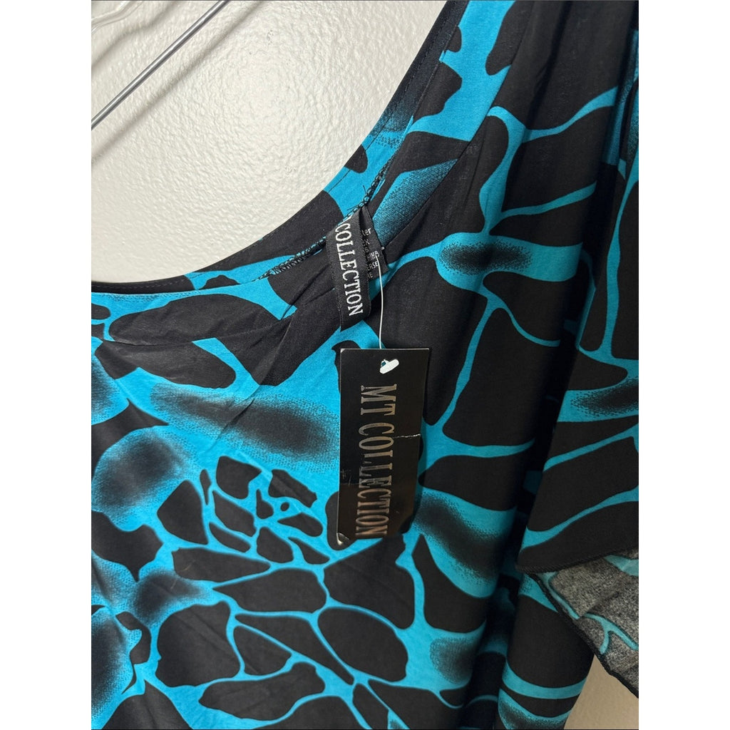 MT Collection Black and Turquoise Floral One-Shoulder Dress Size XL
