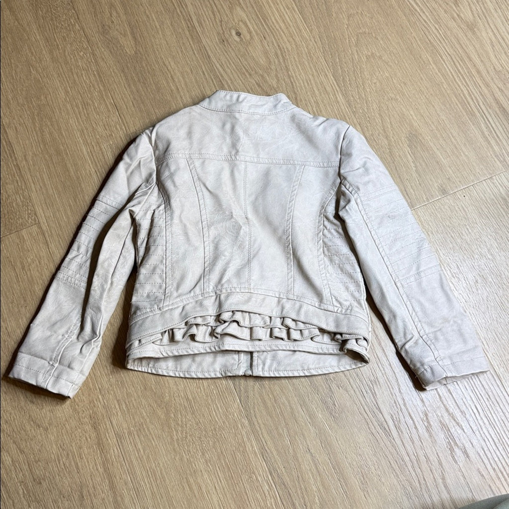 Mayoral Cream/Tan Ruffle Detail Faux Leather Jacket for Kids Size 4
