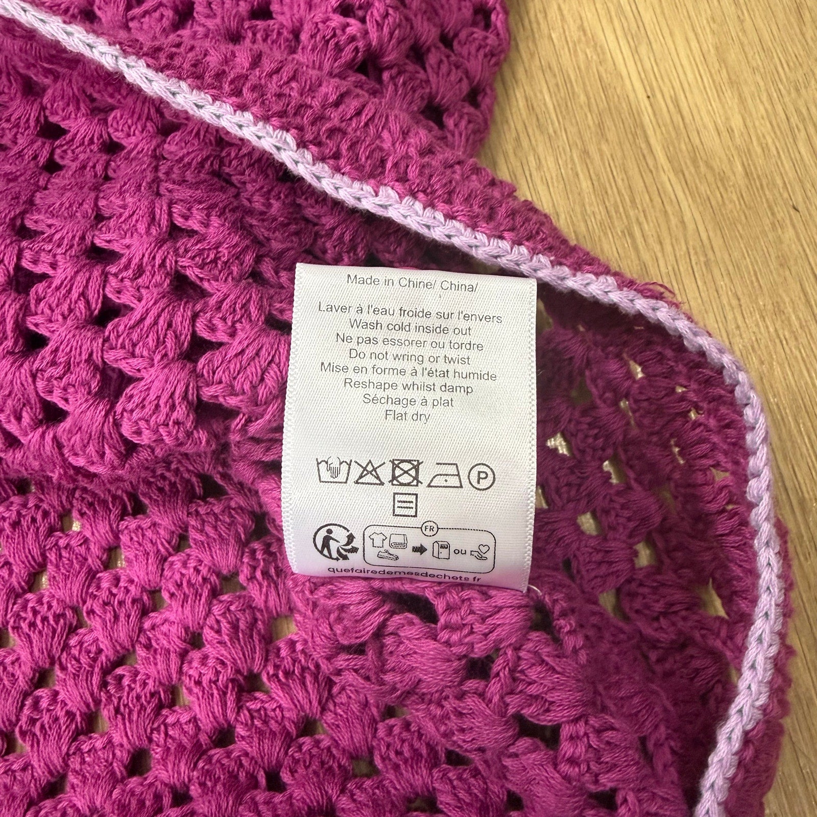 Oversized Pink Crochet Button-Up Cardigan - Les Tricots de Léa GYSTA Size Large
