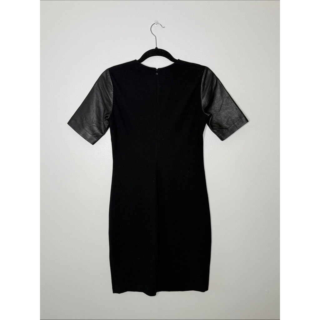 Vince Classic Black Short-Sleeve Sheath Dress w/ Leather Sleeves Size 4