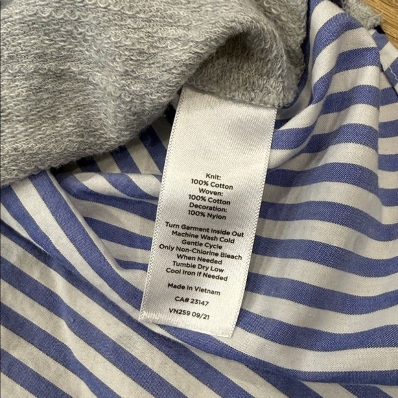Talbots Gray Long Sleeve Layered-Look Top with Navy-White Stripe Hem Large