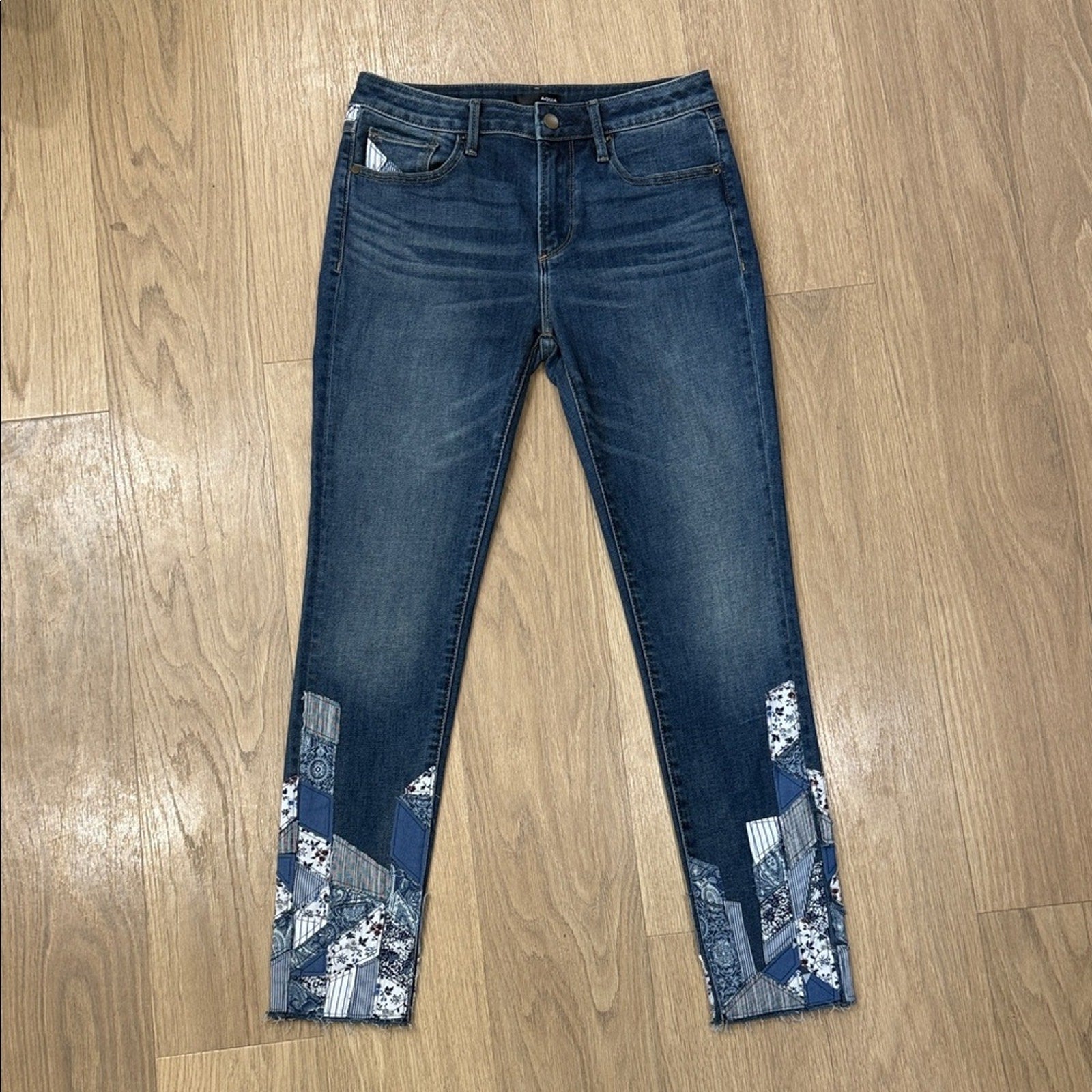 Aqua Blue Patchwork Ankle Jeans Size 27