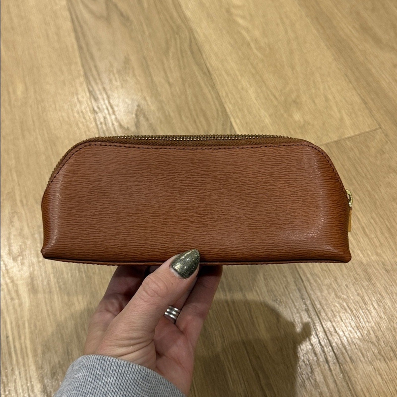 Lauren Ralph Lauren Small Brown Cosmetic Bag w/ Gold Accents