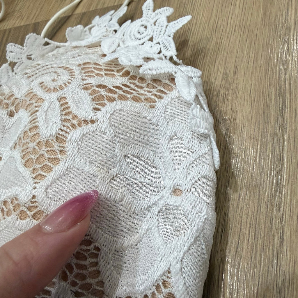 Windsor Crochet Lace Cutout Bodycon Mini Dress in White Size Small