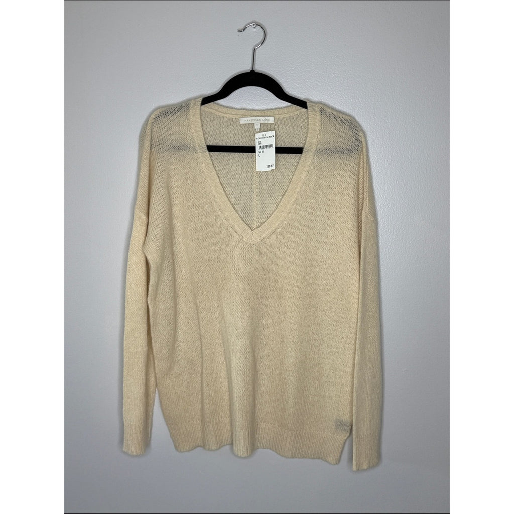 NakedCashmere Cream V-Neck Sweater Size Large NEW!