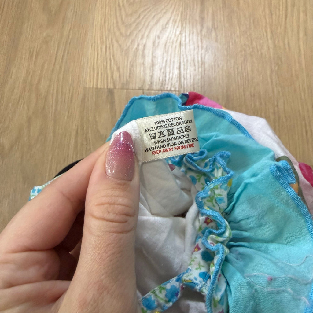 Bambiola Baby Girl Floral Bubble Romper – Blue Ruffle Neckline Size 18-24 Months