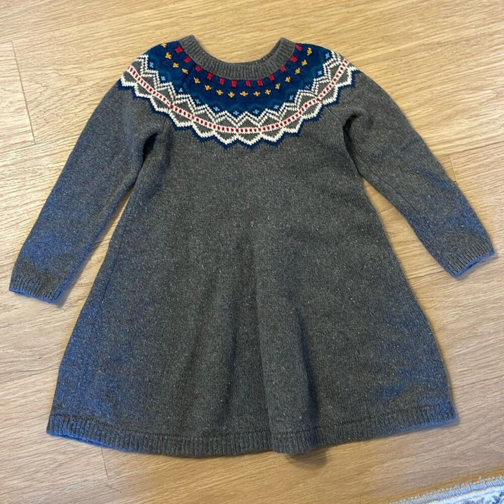 HANNA ANDERSSON Gray Cotton Blend Knit Crew Neck Long Sleeve A Line Dress Size 4