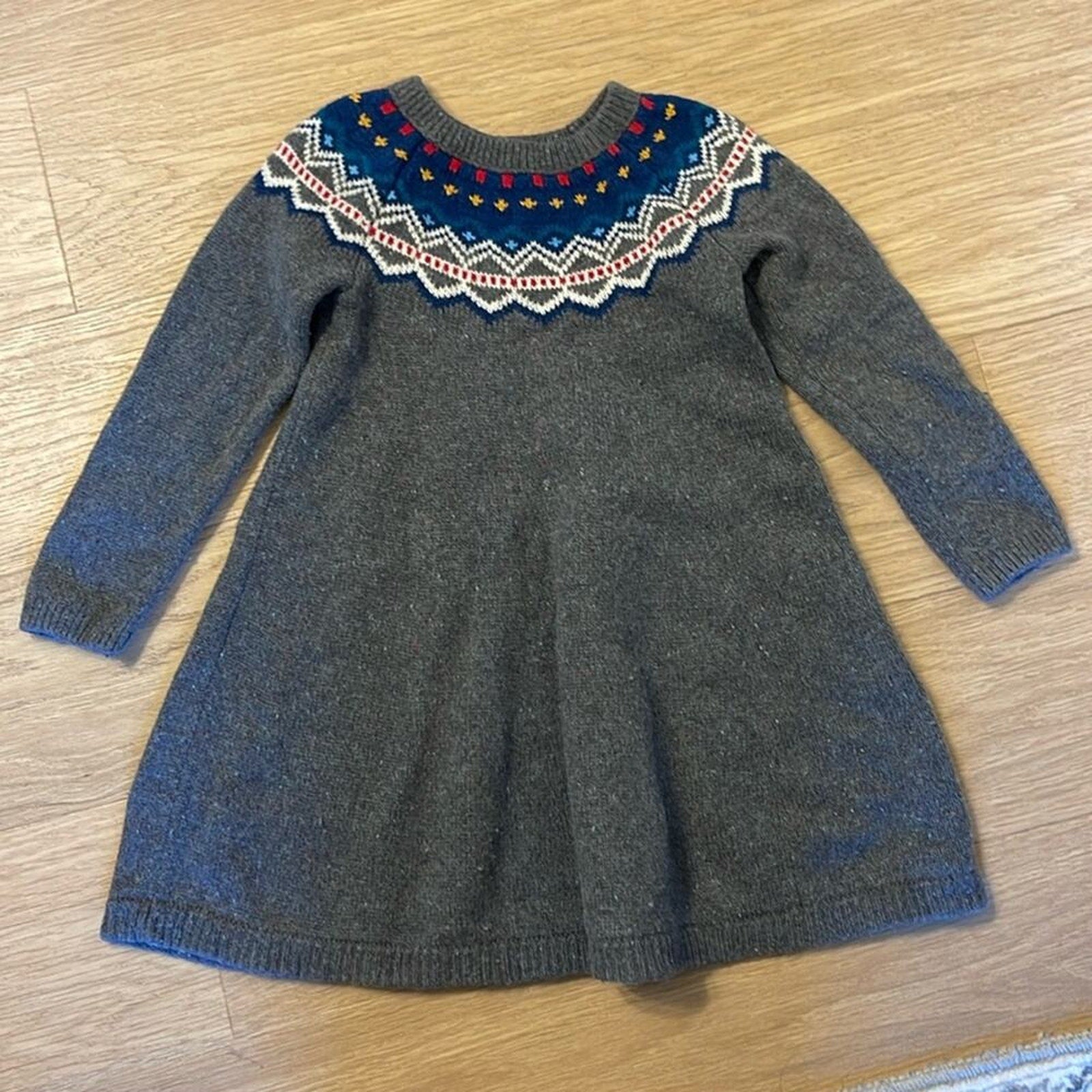 HANNA ANDERSSON Gray Cotton Blend Knit Crew Neck Long Sleeve A Line Dress Size 4