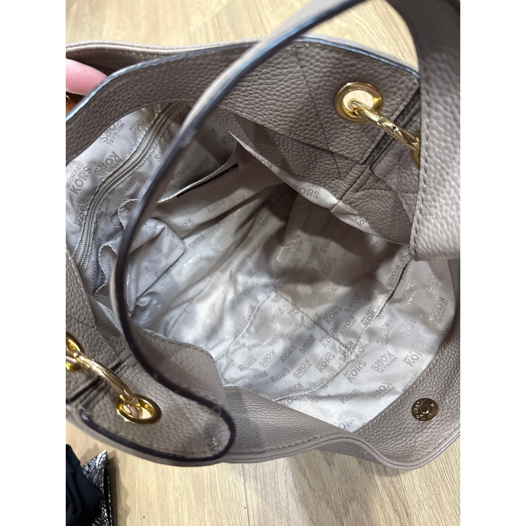 Michael Kors Jamesport Pebble Leather Large Shoulder Tote in Tan