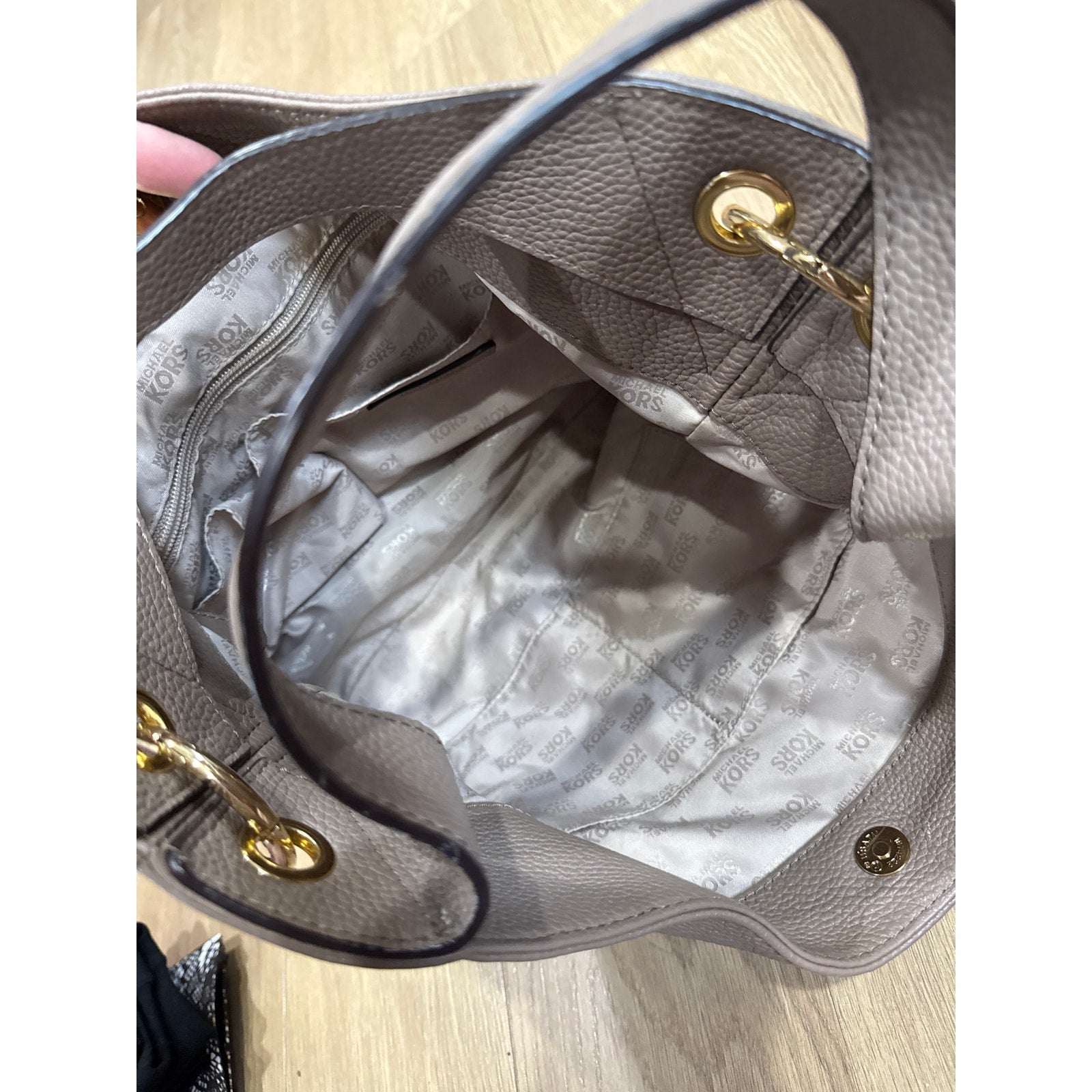 Michael Kors Jamesport Pebble Leather Large Shoulder Tote in Tan