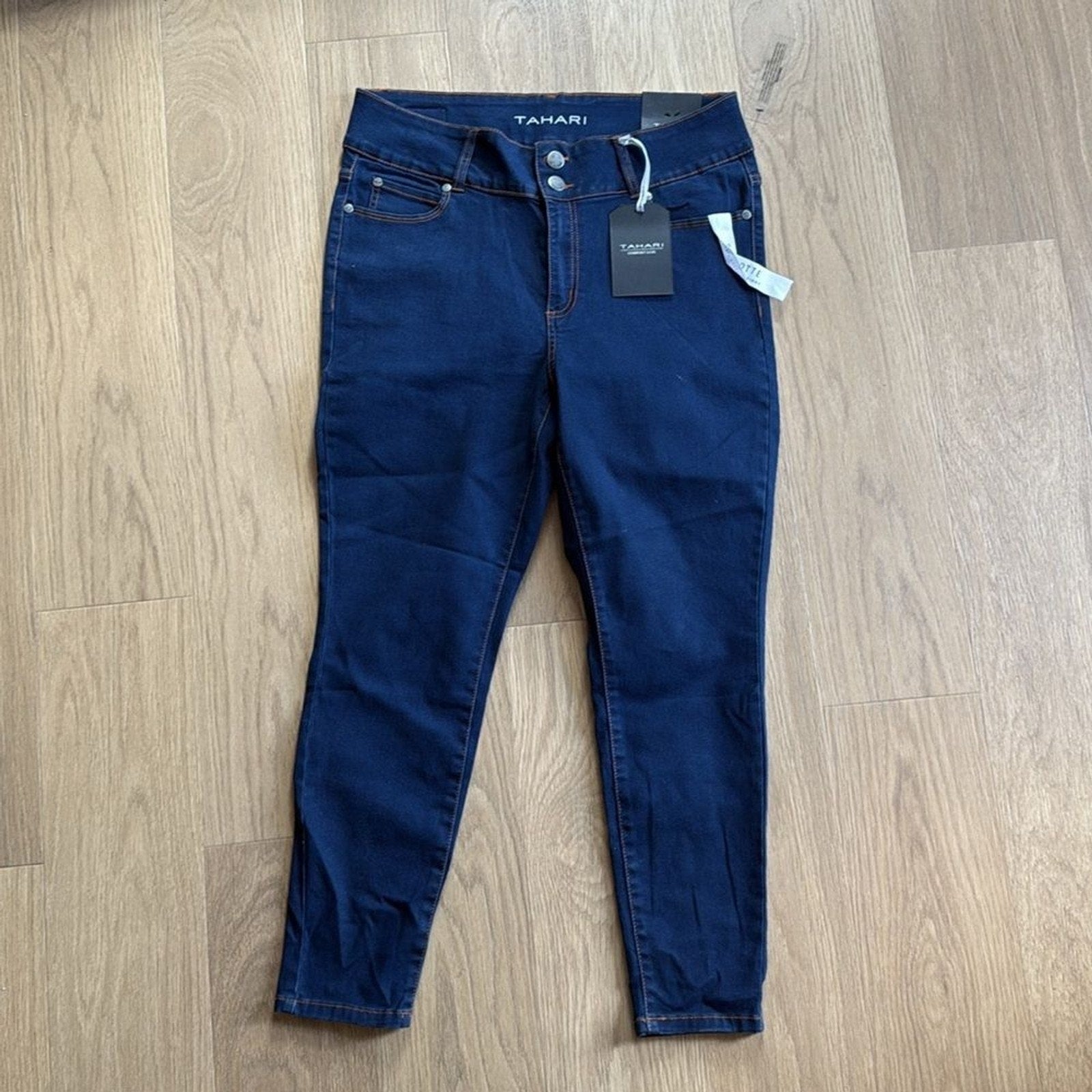 Tahari Charlotte Dark Night Sky Blue Cotton Blend Skinny Jeans Size 16W NEW!