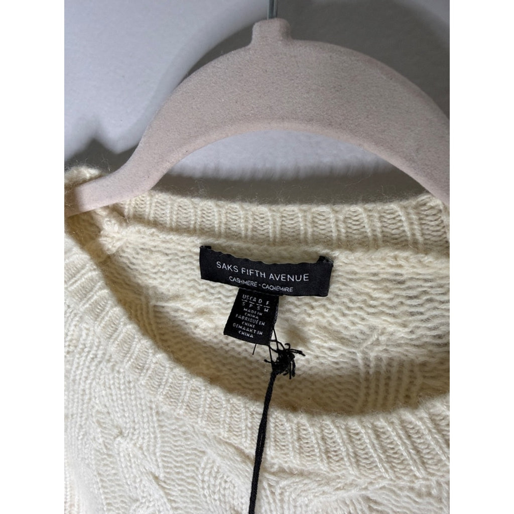 Saks Fifth Avenue Cream Cable-Knit Crewneck Sweater Cashmere Size Small NEW!