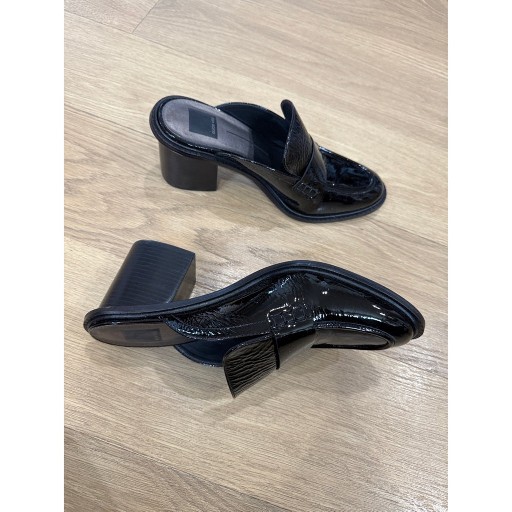 Dolce Vita Mali Heeled Loafer Mules in Black Patent Leather Block Heel Size 9.5