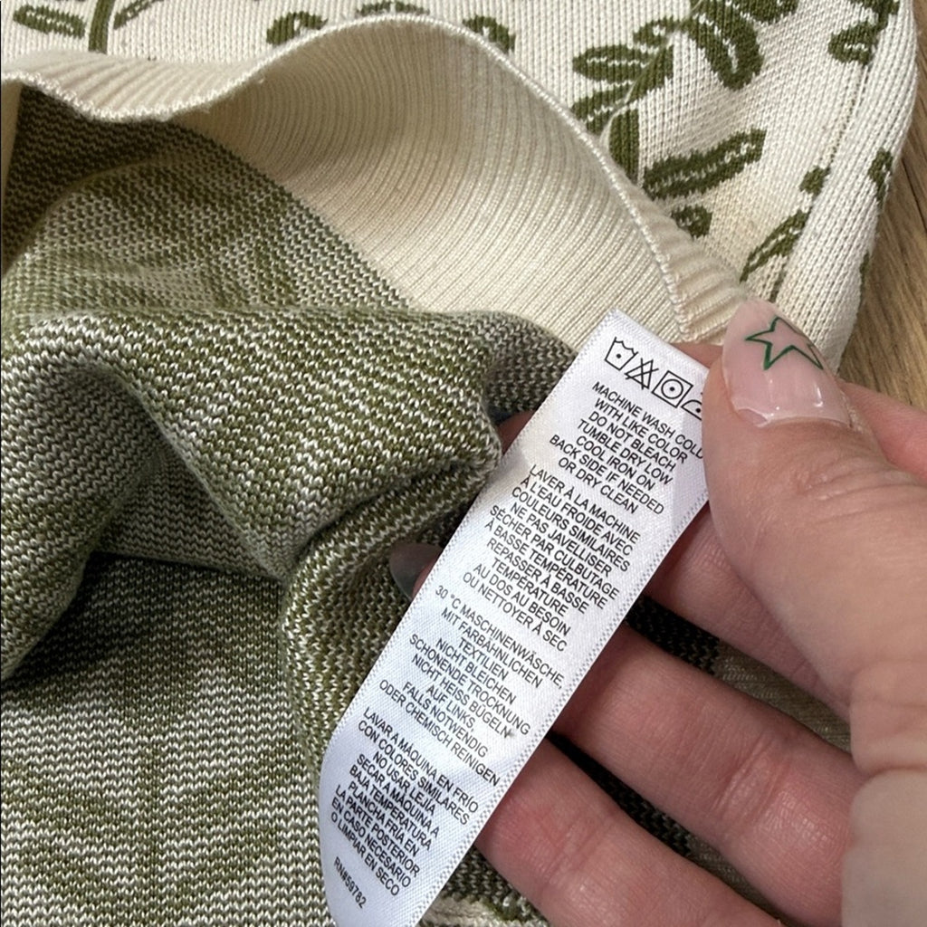 Adrianna Papell Green Floral Jacquard Crew Neck Sweater Size 1X