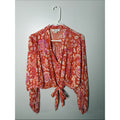 Rachel Zoe Coral-Pink Floral Tie-Front Blouse Size Large