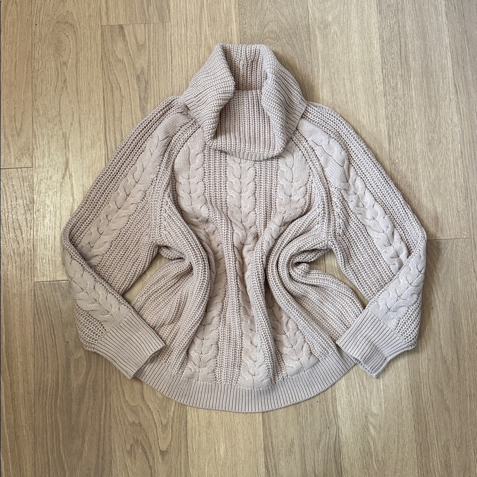 Haven Well Within Women's Cable Knit Turtleneck Sweater - Tan Size XL