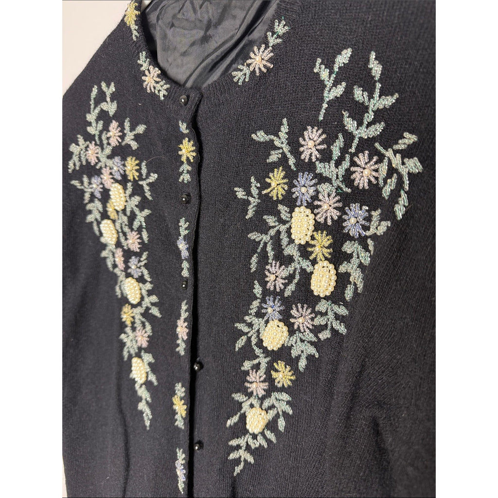 Black Floral Embroidered Cardigan Size L/XL