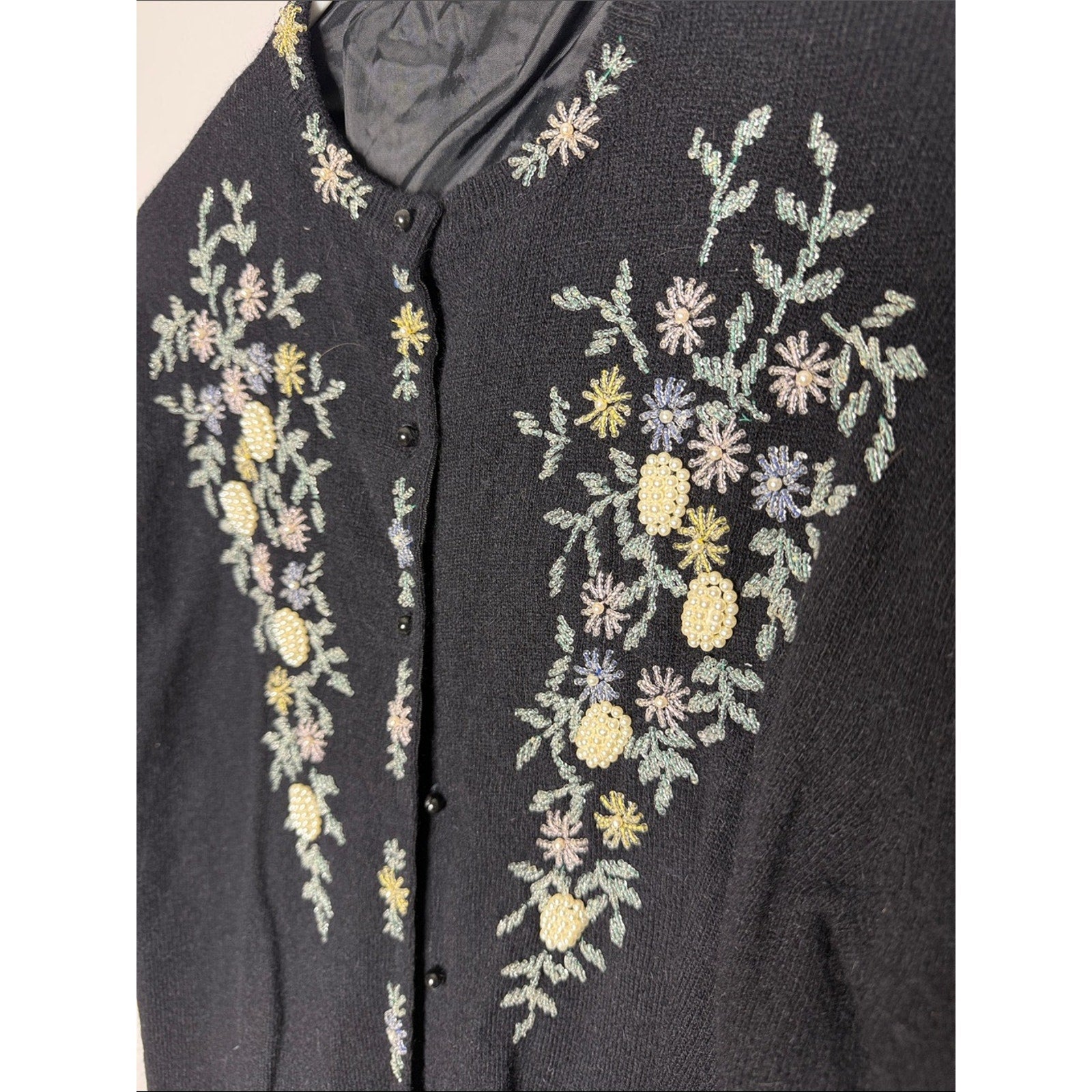 Black Floral Embroidered Cardigan Size L/XL