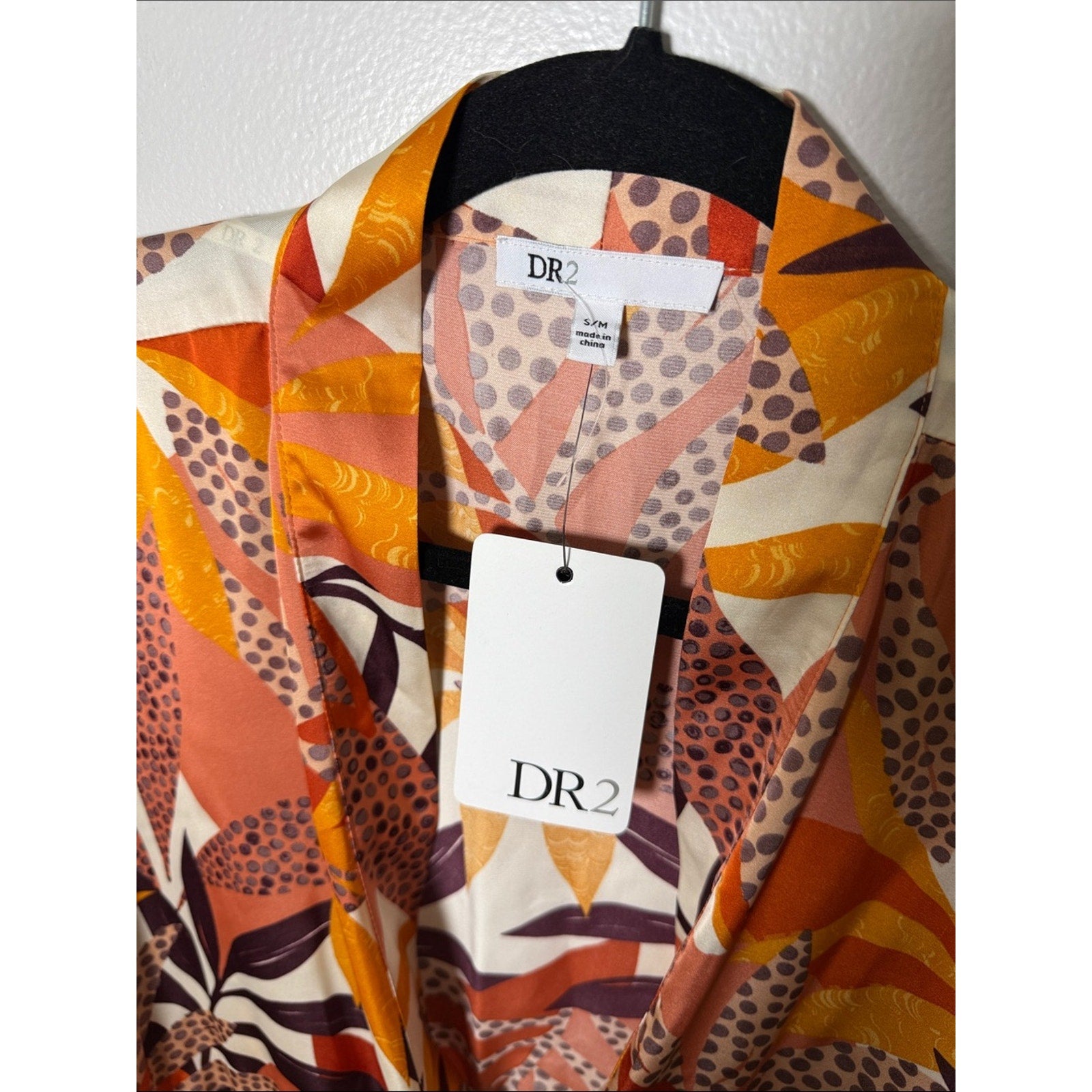 DR2 Floral-Leaf Tie-Front Kimono in Rust, Mustard & Cream Size S/M