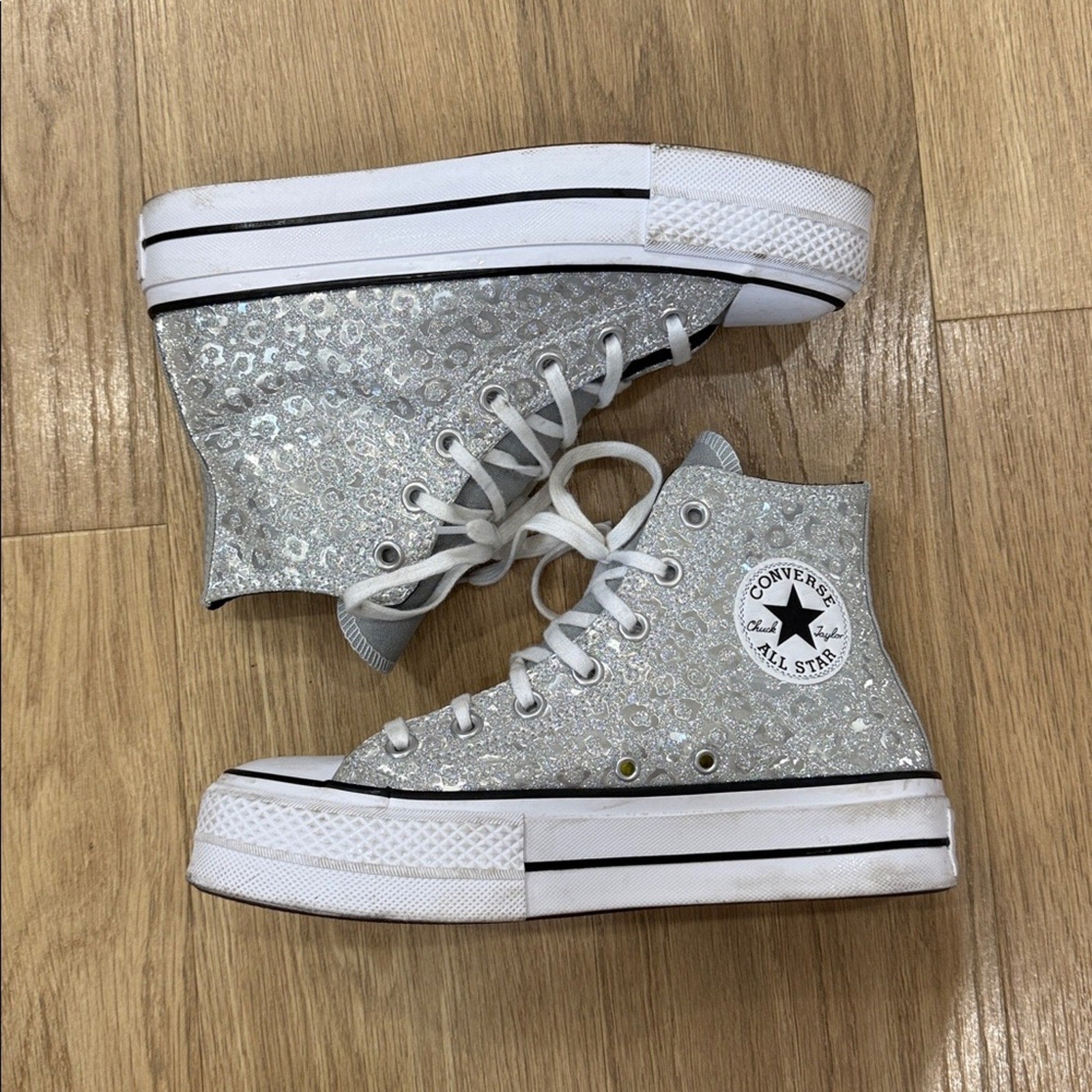 Converse Women's Chuck Taylor All Star Lift Glitter Leopard Print High Tops Sz 7
