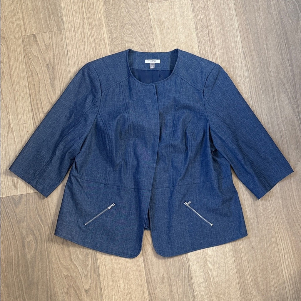 Roz & Ali Denim Blue Blazer Jacket with Zipper Accents Size 2X