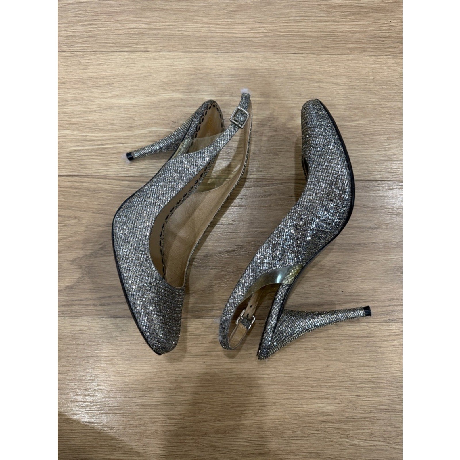Juicy Couture Glitter Slingback Silver Stiletto Heels Size 9.5