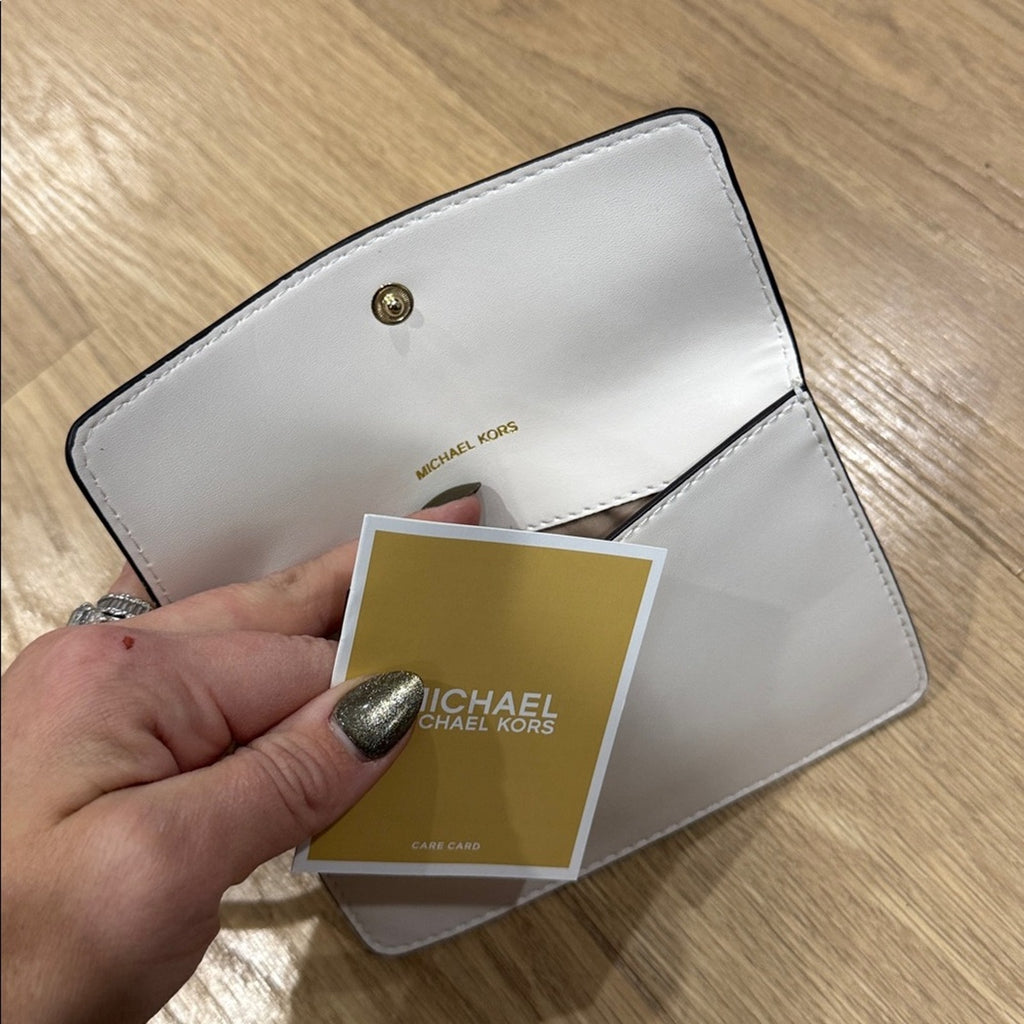 Michael Kors Elegant White Wristlet Clutch w/ Gold Details