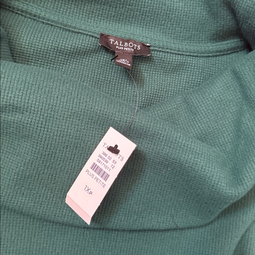 NWT Talbots Green Waffle Knit Cowl Neck Long Sleeve Top Size 1XL Petite