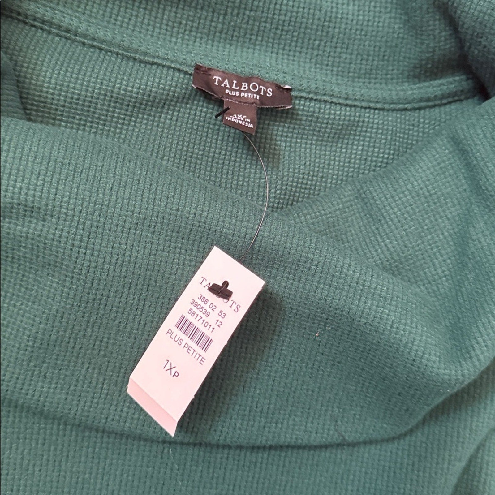 NWT Talbots Green Waffle Knit Cowl Neck Long Sleeve Top Size 1XL Petite