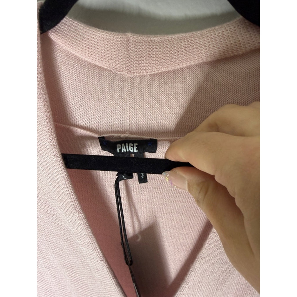 PAIGE Keslee Sweater Marled Light Pink V-Neck Faux Wrap Sweater Size Large New