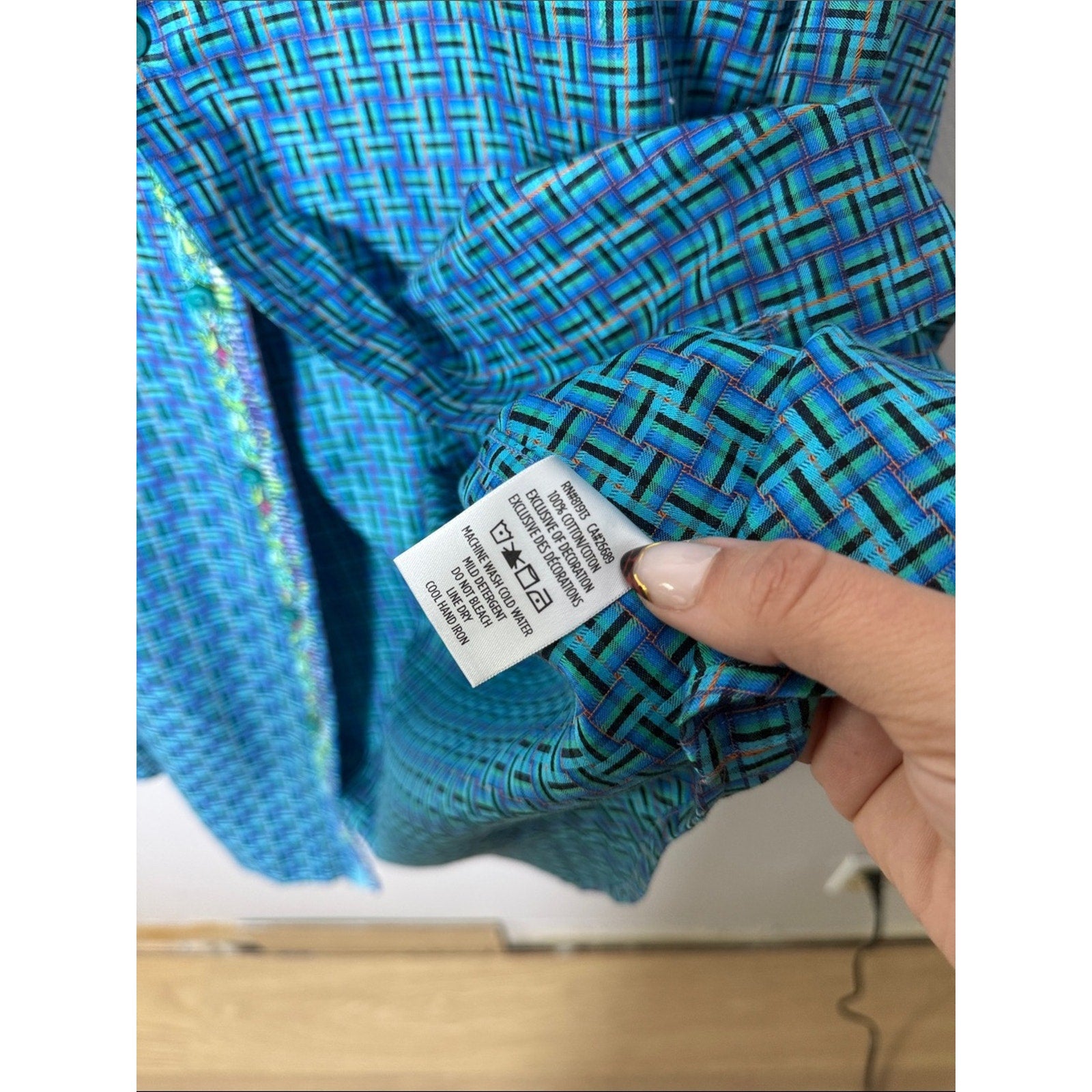 Robert Graham Classic Short-Sleeve Button-Down Shirt - Teal & Blue Geometric 2XL