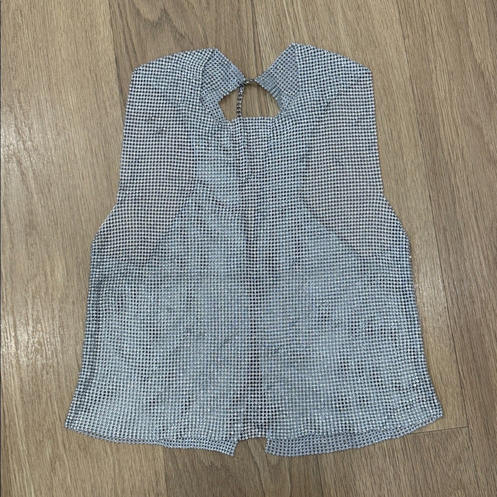 Chain Maille Silver Sparkle Clasp Back Top Size S/M