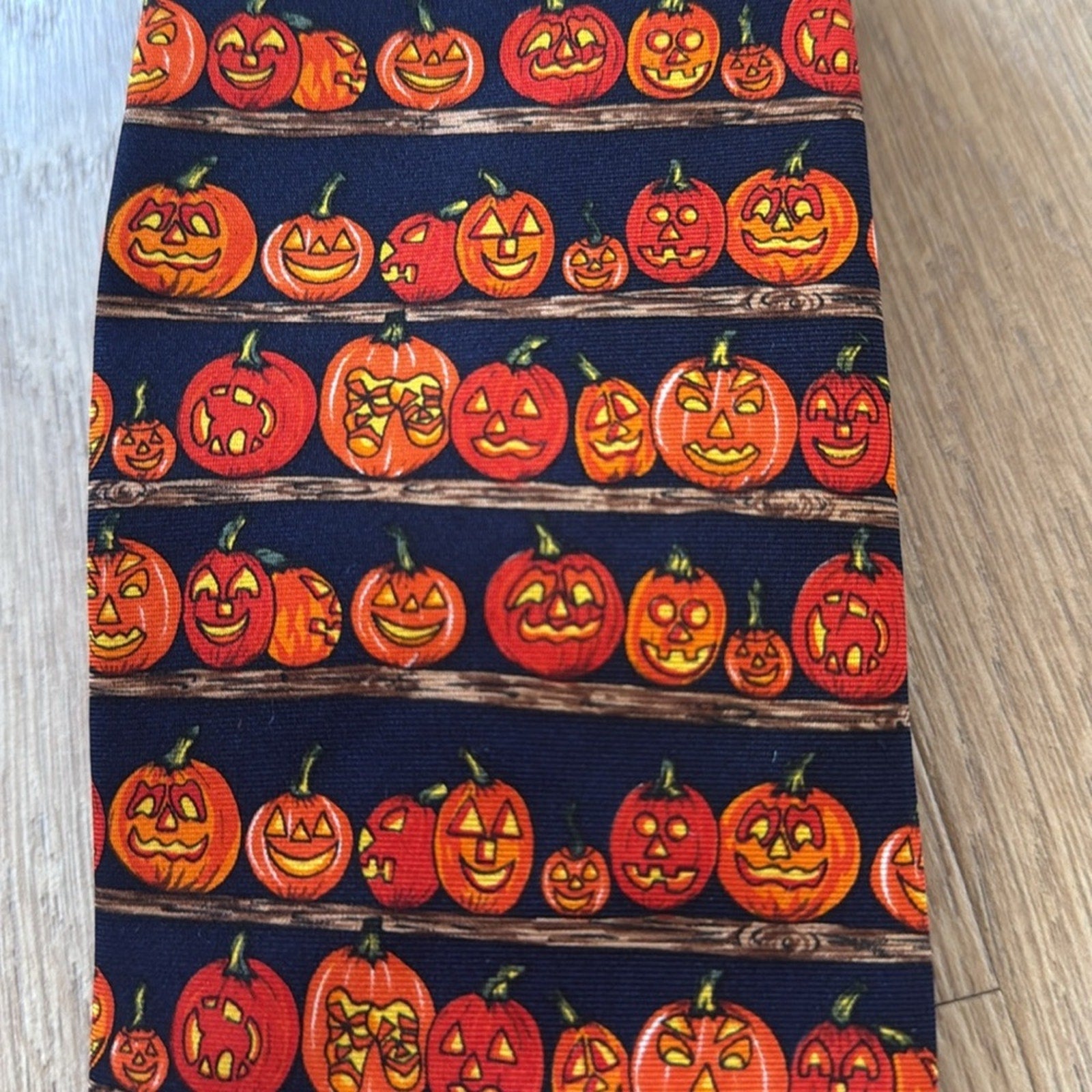 Alynn Neckwear Navy and Orange “Jack-o-lantern Contest” Pumpkin Patterned Tie