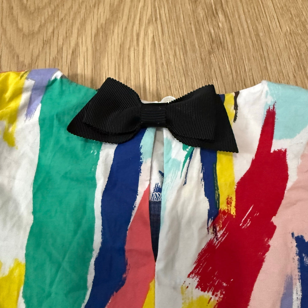 Kate Spade New York Girls Multicolor Brush Stroke Peplum Top Blouse Bow Back Size 3