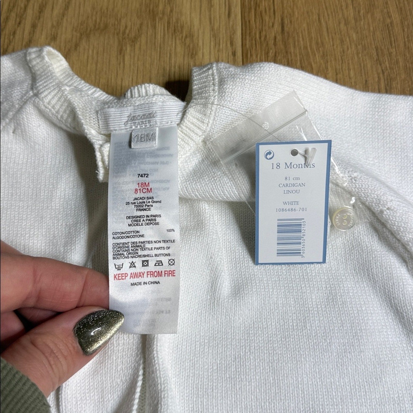 NWT Jacadi White Cropped Knit Cardigan Size 18 Months