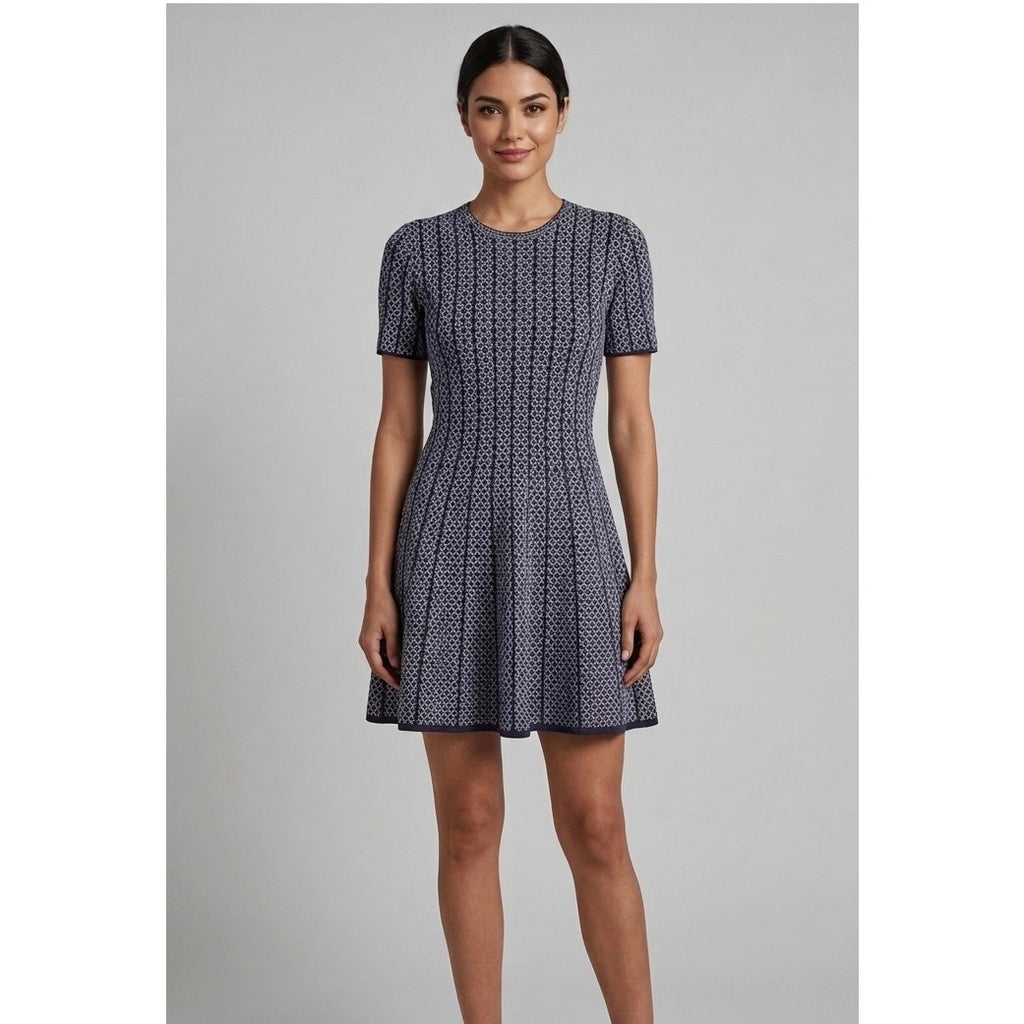 Emporio Armani Geo Pattern Jacquard Jersey Knit A Line Dress Size 44 or 10