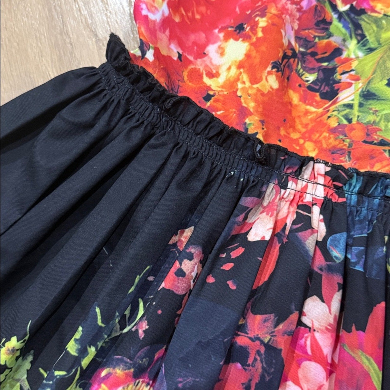 Zoe Ltd. Floral Black and Pink Kids A Line Dress Size 14