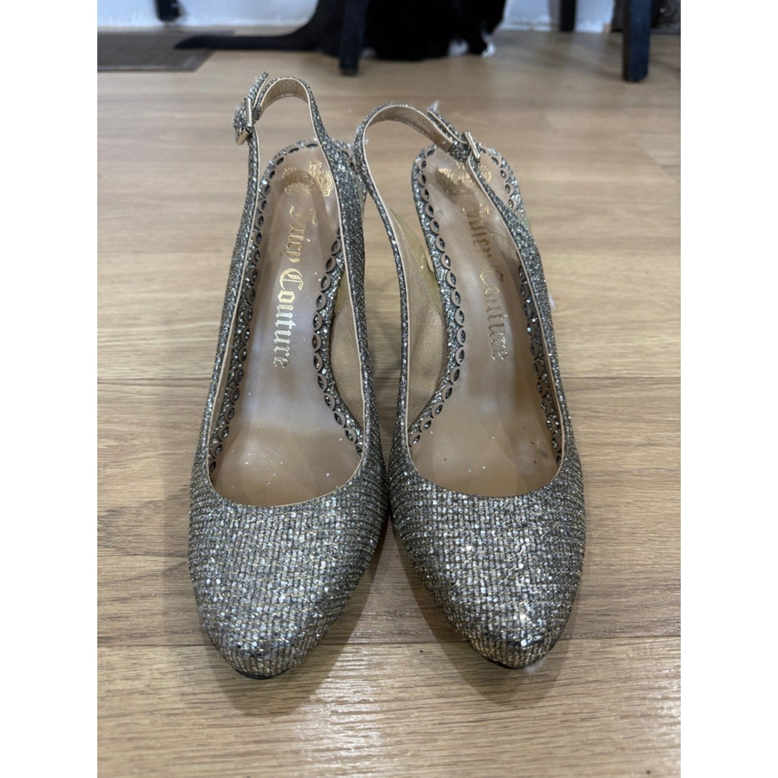 Juicy Couture Glitter Slingback Silver Stiletto Heels Size 9.5