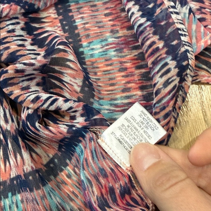 Bobeau Pink Multicolor Patterned Bell-Sleeve Peasant Top Size Large
