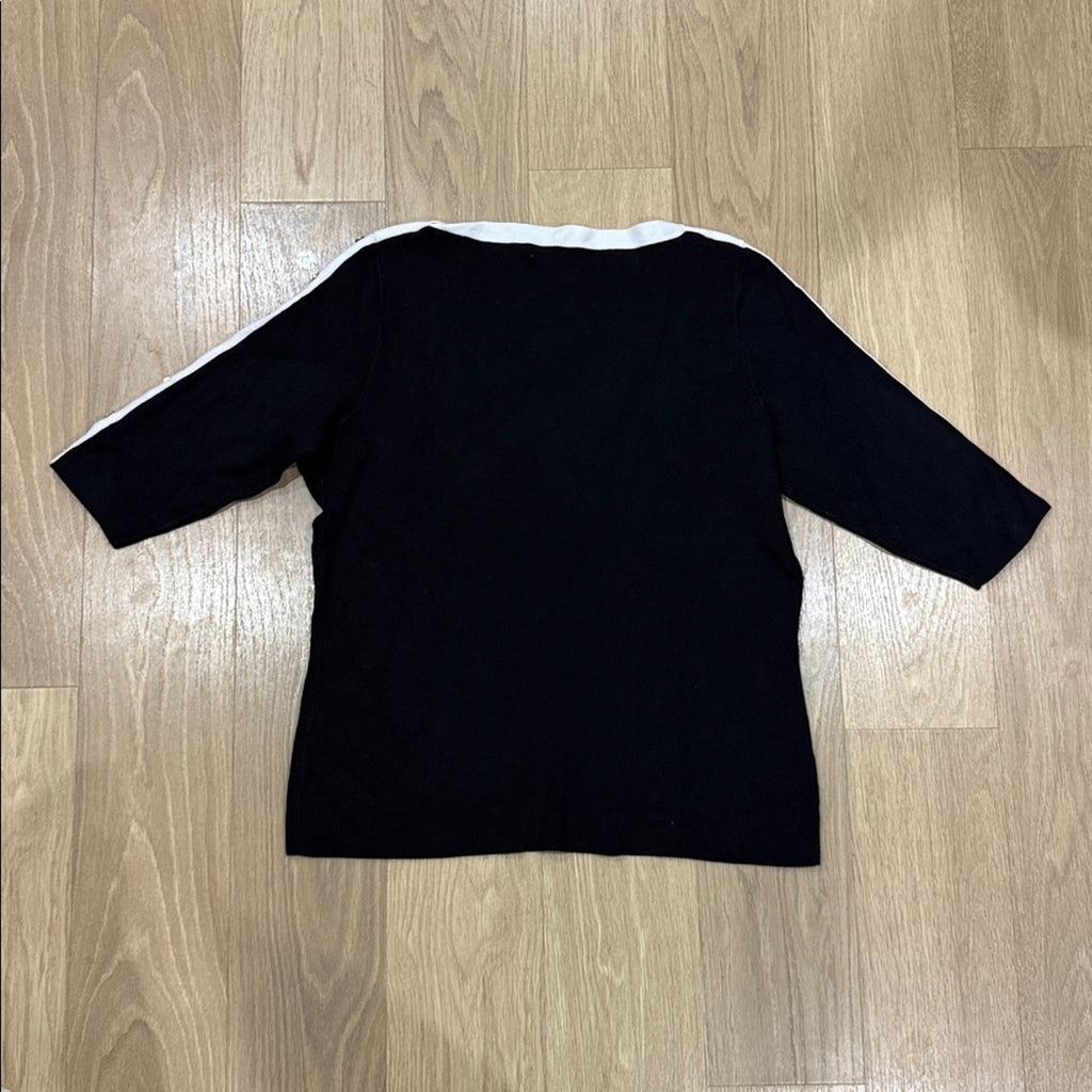 Dressbarn Black and White Knit Boat Neck Sweater with Button Detail Size 2XL