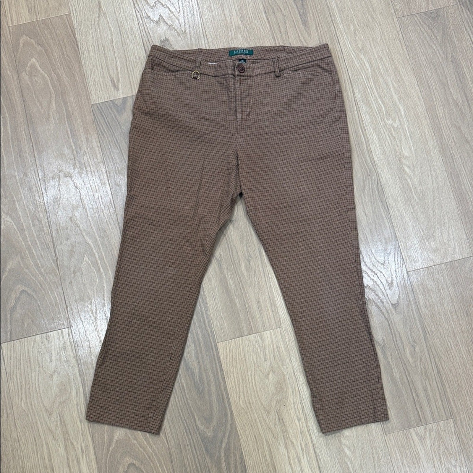 Ralph Lauren Tan Plaid Chino Pants Size 14 Petite
