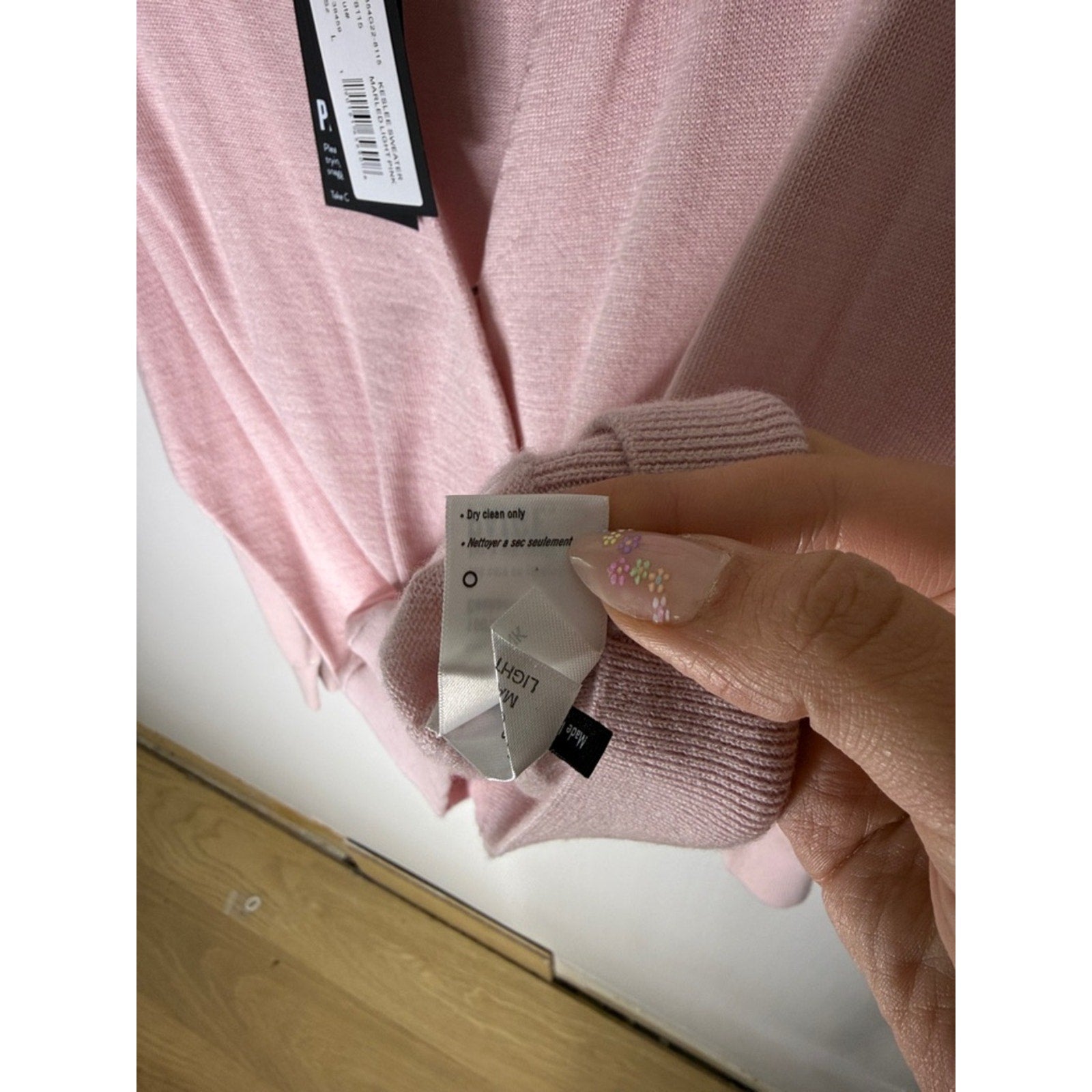 PAIGE Keslee Sweater Marled Light Pink V-Neck Faux Wrap Sweater Size Large New