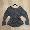 Clara Sun Woo Black and White Striped Gathered Detail Long Sleeve Top Size 1X