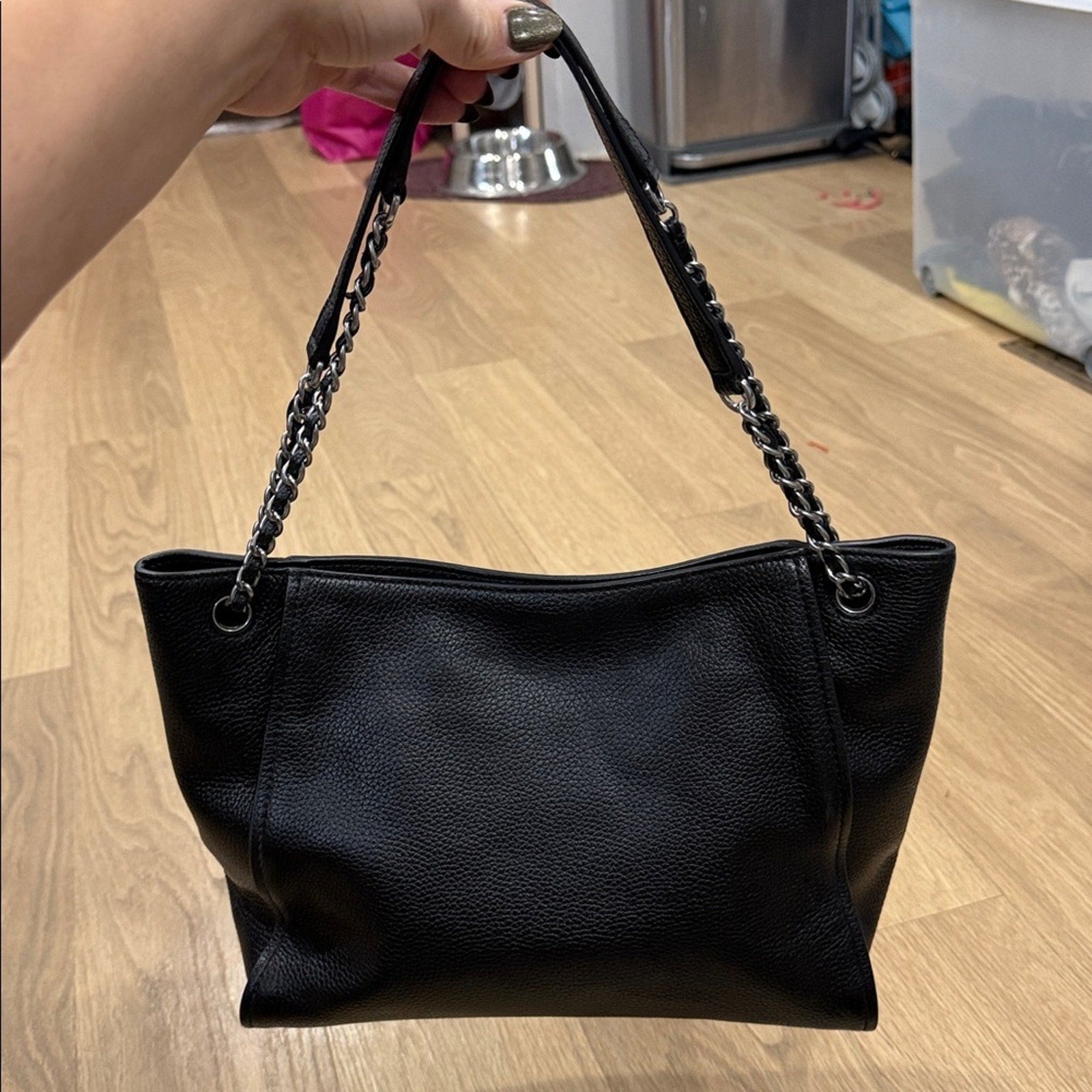 Tory Burch Britten Small Slouchy Tote Bag in Black Leather and Silver Hardware