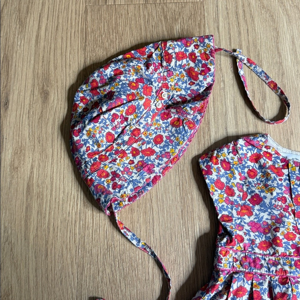 DP...am Bebe Floral Baby Dress with Bonnet and Shoes Size 12 Months
