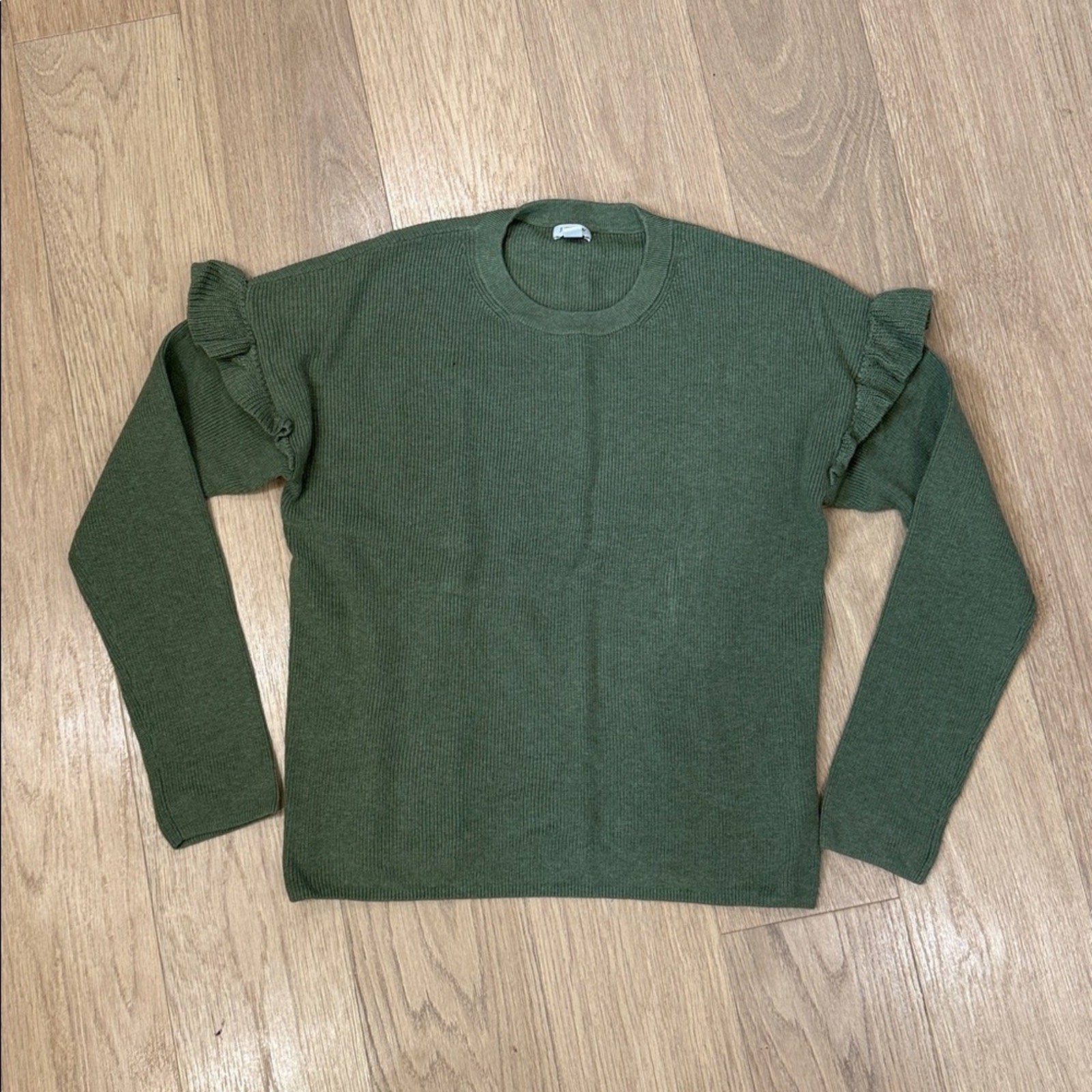 J. Crew Green Long Sleeve Sweater with Ruffle Detail Size XL